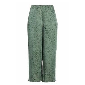 Eileen Fisher Nori Green Printed Crop Silk Blend Pants Women's Large